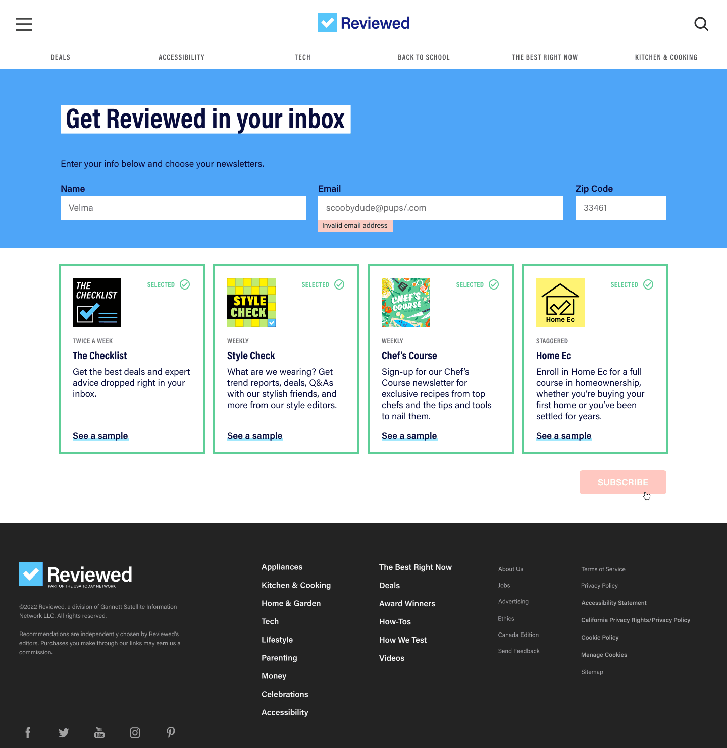 Desktop wireframes for email signup feature